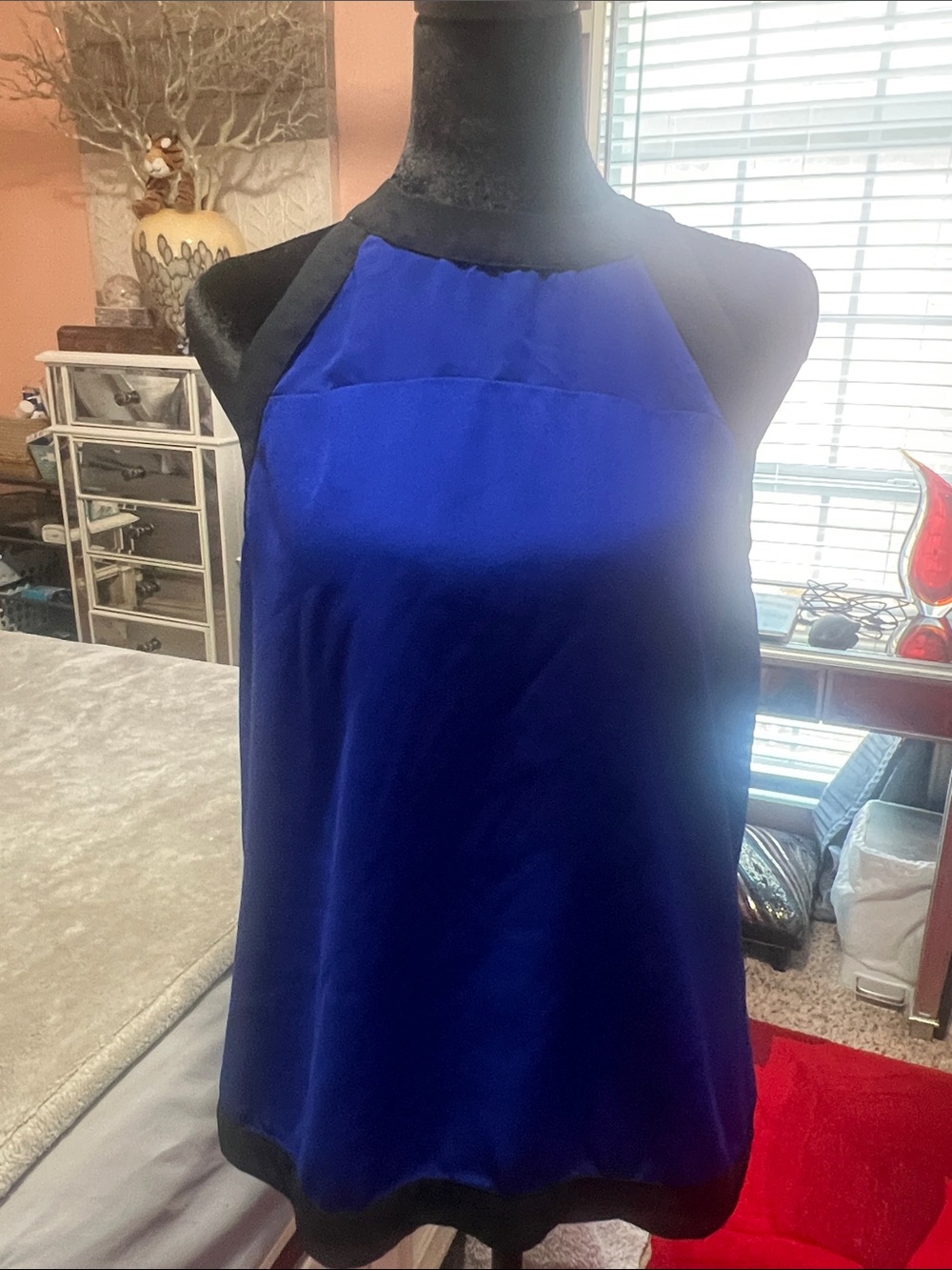 Truth Cobalt Blue Strapless Halter Dress with Black Trim